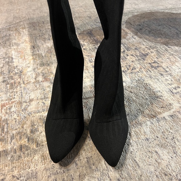 Black Pointed-Toe Mid Calf Sock Boots - Picture 3 of 8